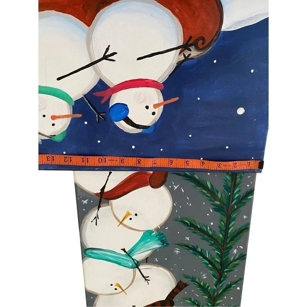 Lot of 2 Handpainted Snowman Christmas Canvas Paintings Xmas Decor Home Decorati